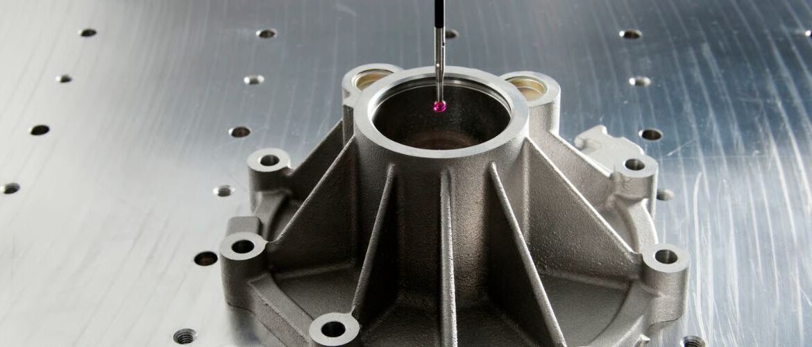 Casting inspection methods — CMM coordinate measuring machine inspecting aerospace precision investment casting at Uni Tritech quality laboratory